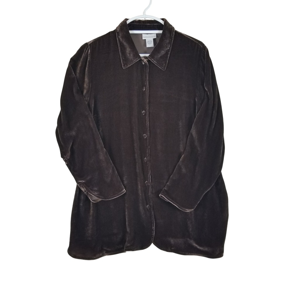 Soft Surroundings Button Down‎ Women XL Brown Silk Blend Velvet Shacket 25517